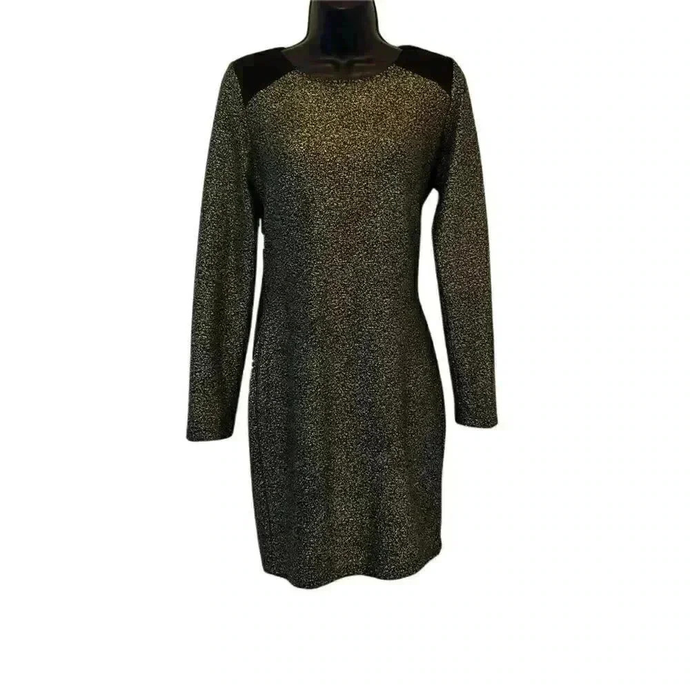 NWT AQUA Gold and Silver Sparkle Long Sleeve Bodycon Dress - size Large